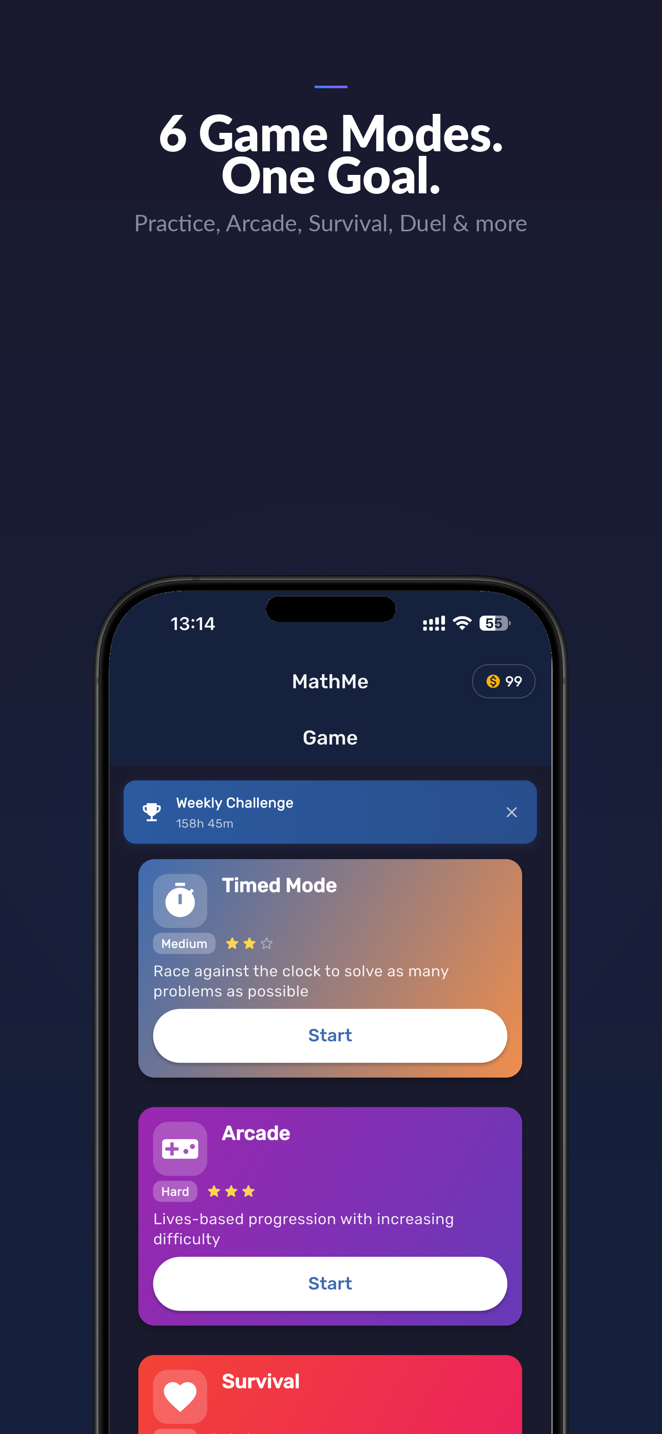 MathMe web version — 6 game modes